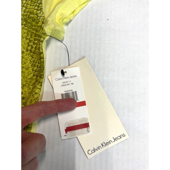 Calvin Klein Jeans Women's Mixed Media Print Block Swing Tee, Citrus Color - Picture 8 of 12